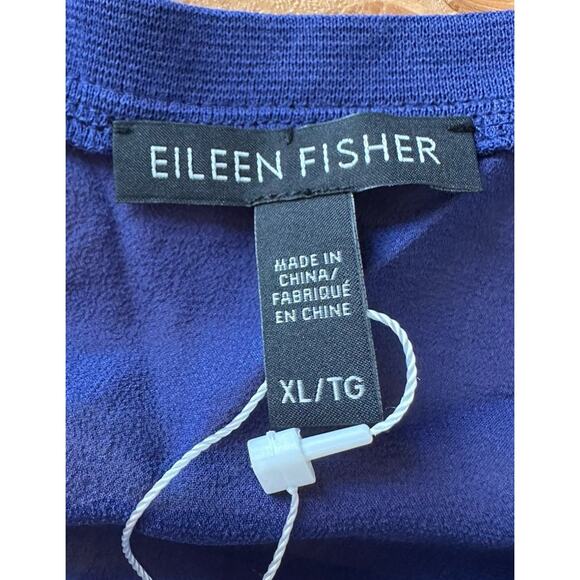 NWT Eileen Fisher 100% Silk Sheer Box Top Size XL Women’s Blue Round Neck - Picture 3 of 9